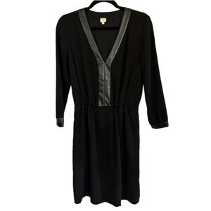 Wilfred Aritzia black V neck dress with faux leather trim 6 like new